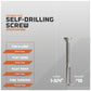 Self-drilling screws with specifications on a gray background