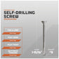 Self-drilling screw with specifications on a gray background