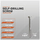 Self-drilling screw with specifications on a gray background
