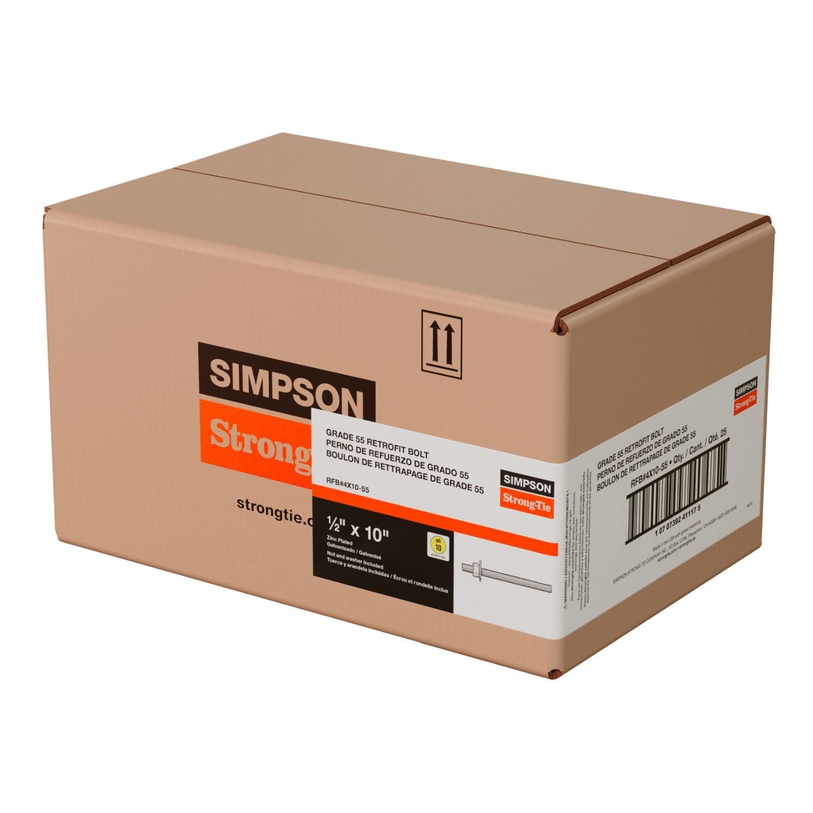 Simpson Strong-Tie 1/2" x 10" RFB Grade 55 Retrofit Foundation Anchor Bolt - Zinc Plated packaging box