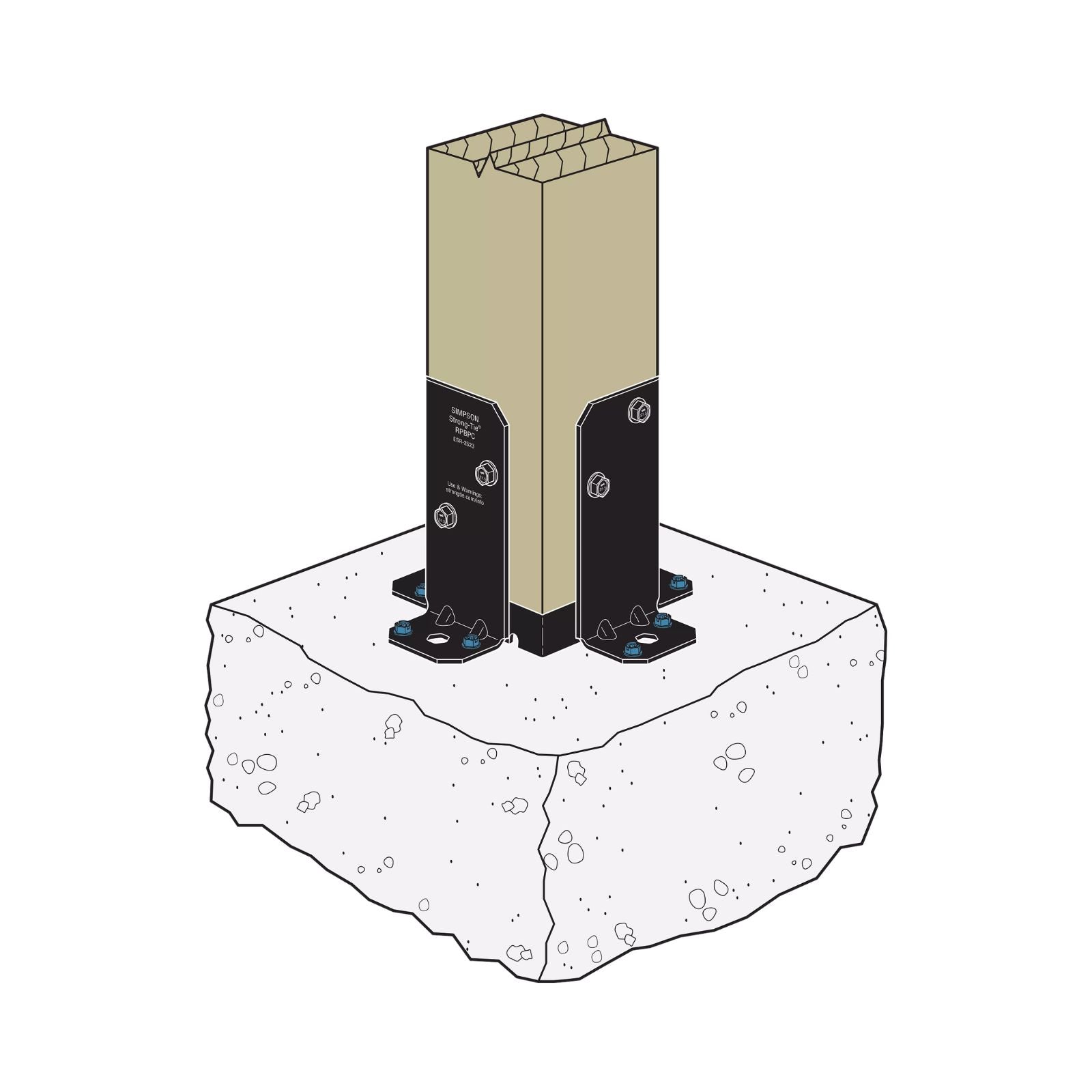 Simpson Strong-Tie RPBPC Ornamental Post Base - Black Powder Coat, ZMAX
Installation with concrete screws