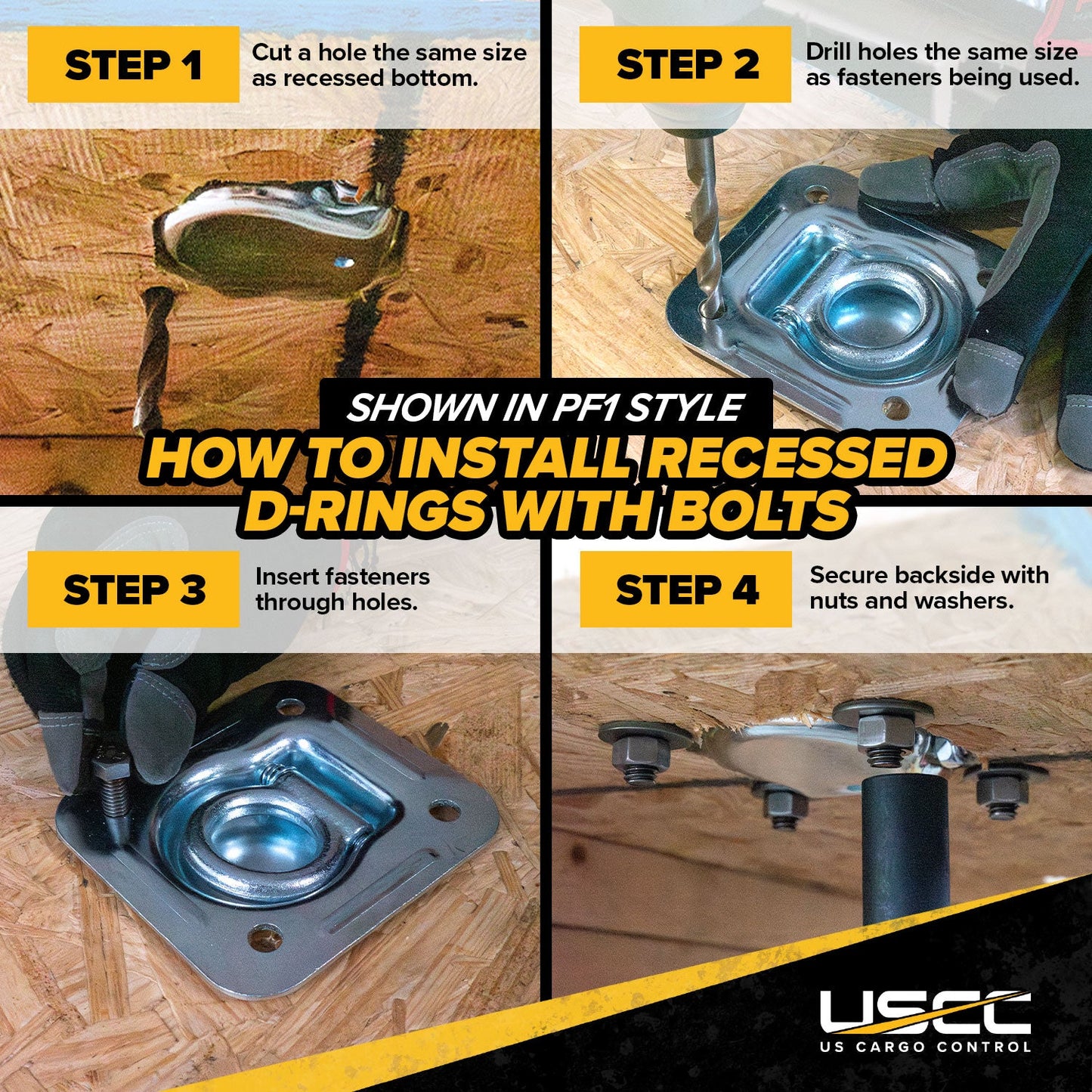 Bolt-On Recessed Swivel D-Ring - Galvanized - 6,000 lbs. BS