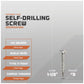 Self-drilling screw with specifications on a gray background