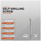 Self-drilling screws with specifications on a gray background
