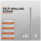 Self-drilling screw with specifications on a gray background