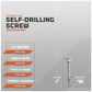 Self-drilling screws with specifications on a gray background