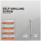 Self-drilling screw with specifications on a gray background
