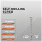 Self-drilling screw with specifications on a gray background