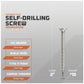 Self-drilling screw with specifications on a gray background