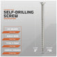 Self-drilling screw with specifications on a gray background