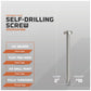 Self-drilling screw with specifications on a gray background