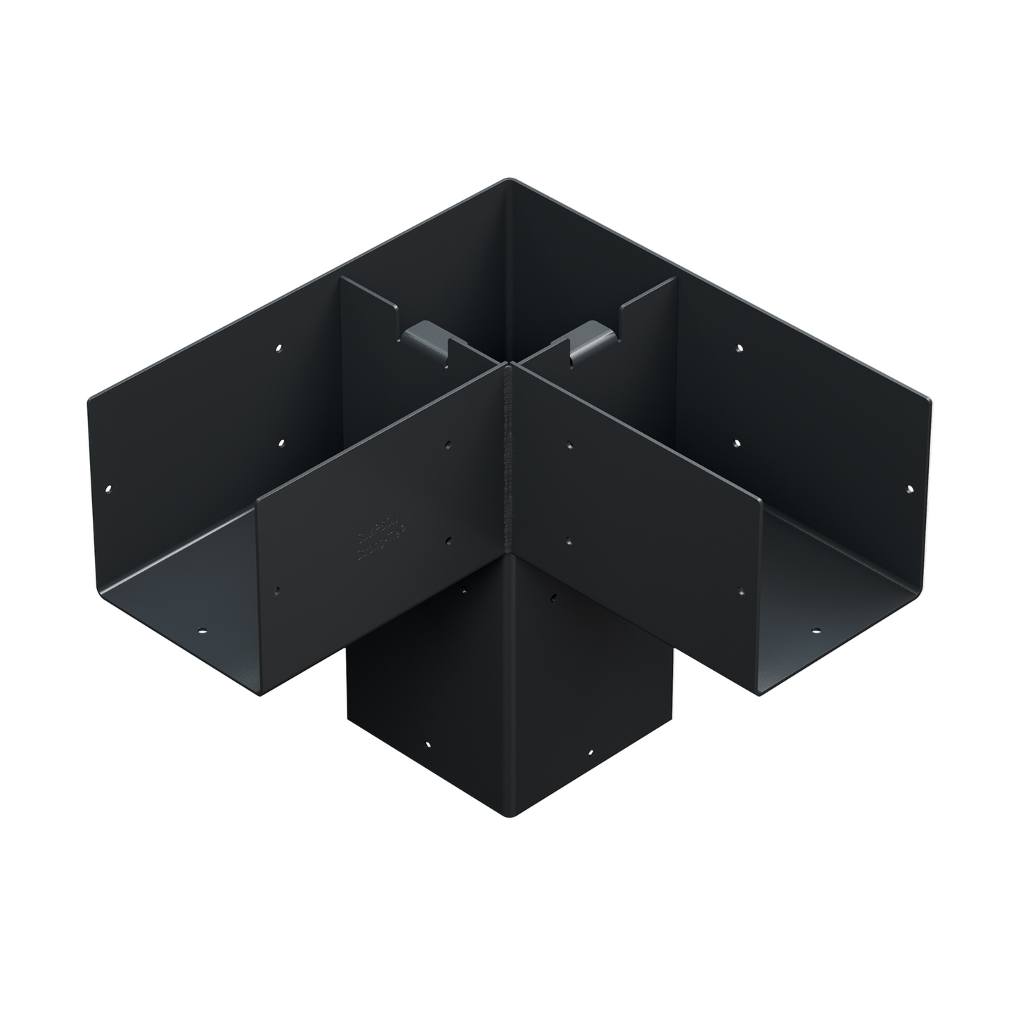 Black metal corner bracket from the Simpson Sage DIY Pergola Kit on a white background