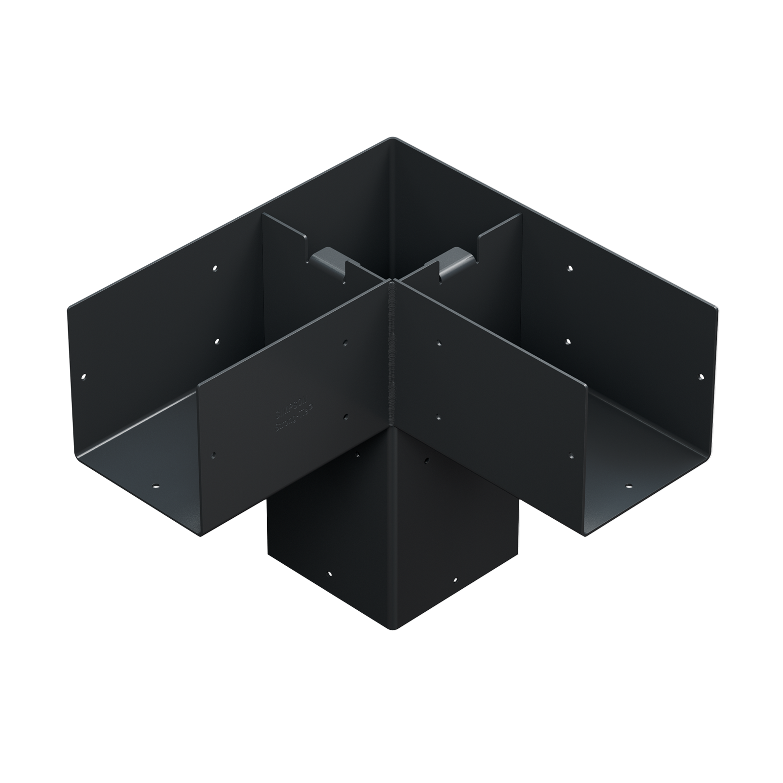Black metal corner bracket from the Simpson Sage DIY Pergola Kit on a white background