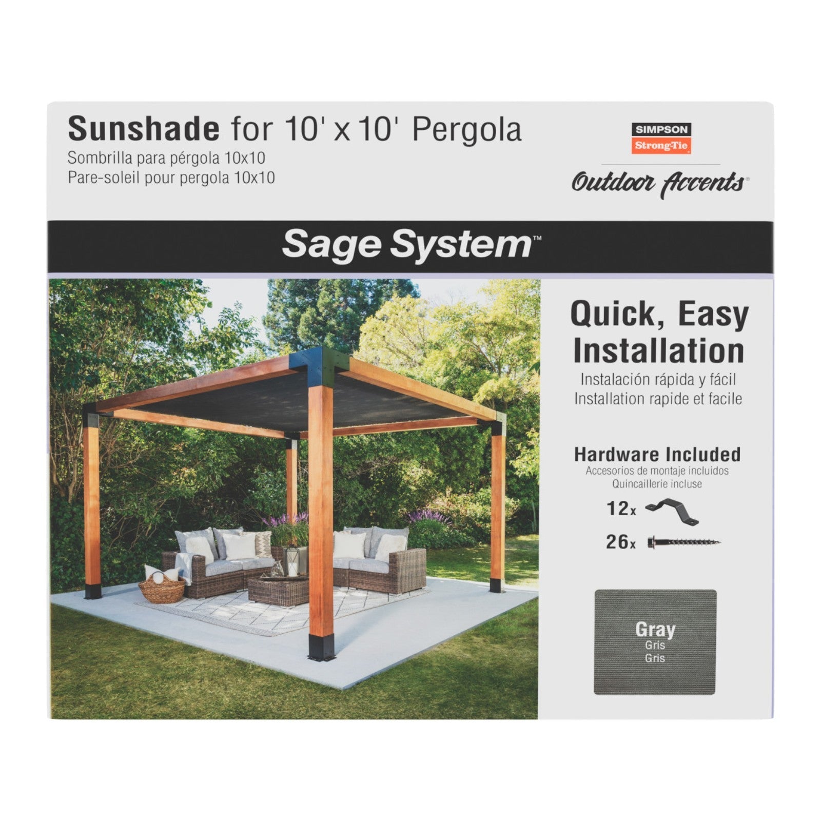 Simpson SAGE-SHADE10X10G Sage System 10' x 10' Pergola Sun Shade - Gray