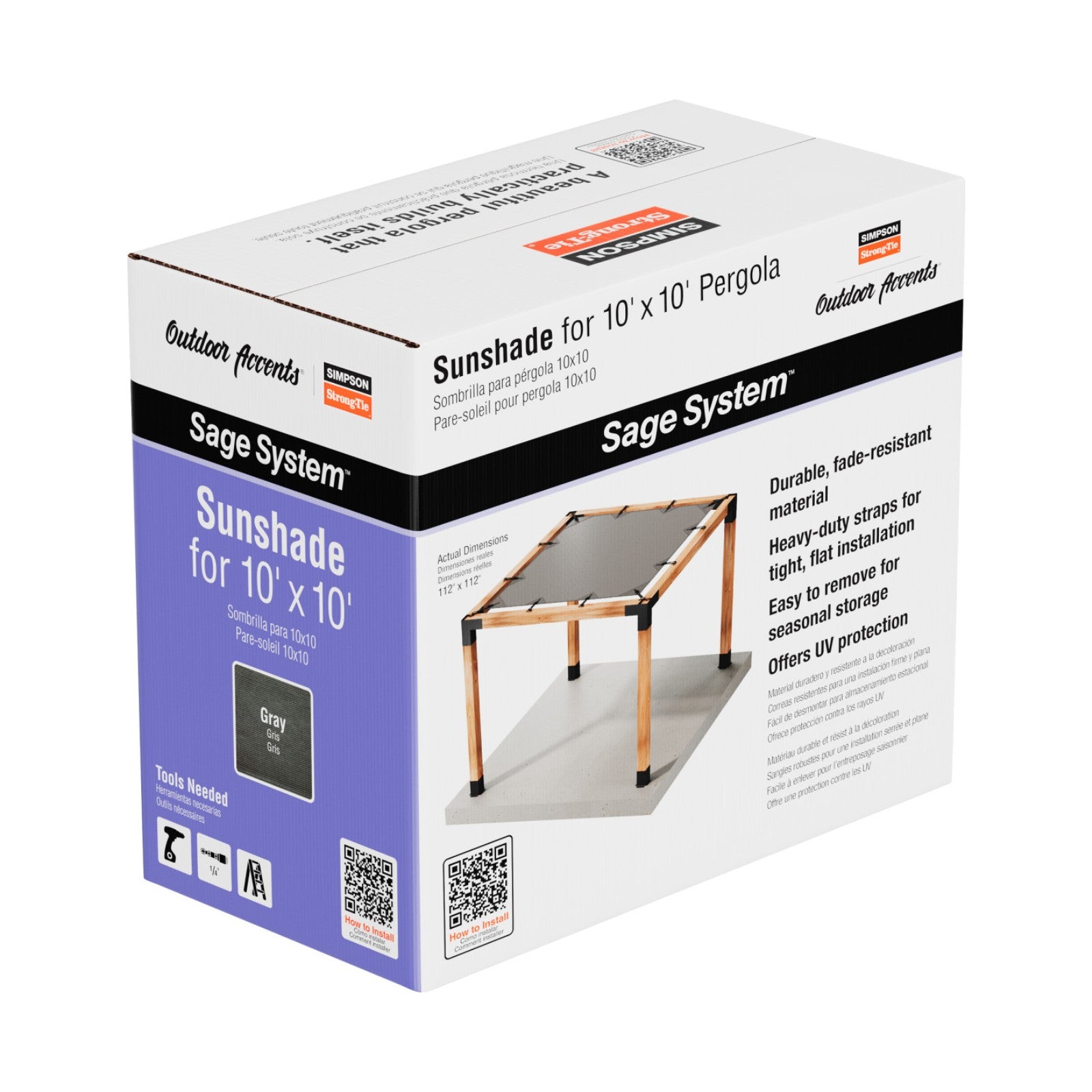 Simpson SAGE-SHADE10X10G Sage System 10' x 10' Pergola Sun Shade - Gray