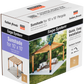 Box of Simpson Sunshade in Tan from the Sage DIY Kit Pergola System with outdoor scene on packaging.