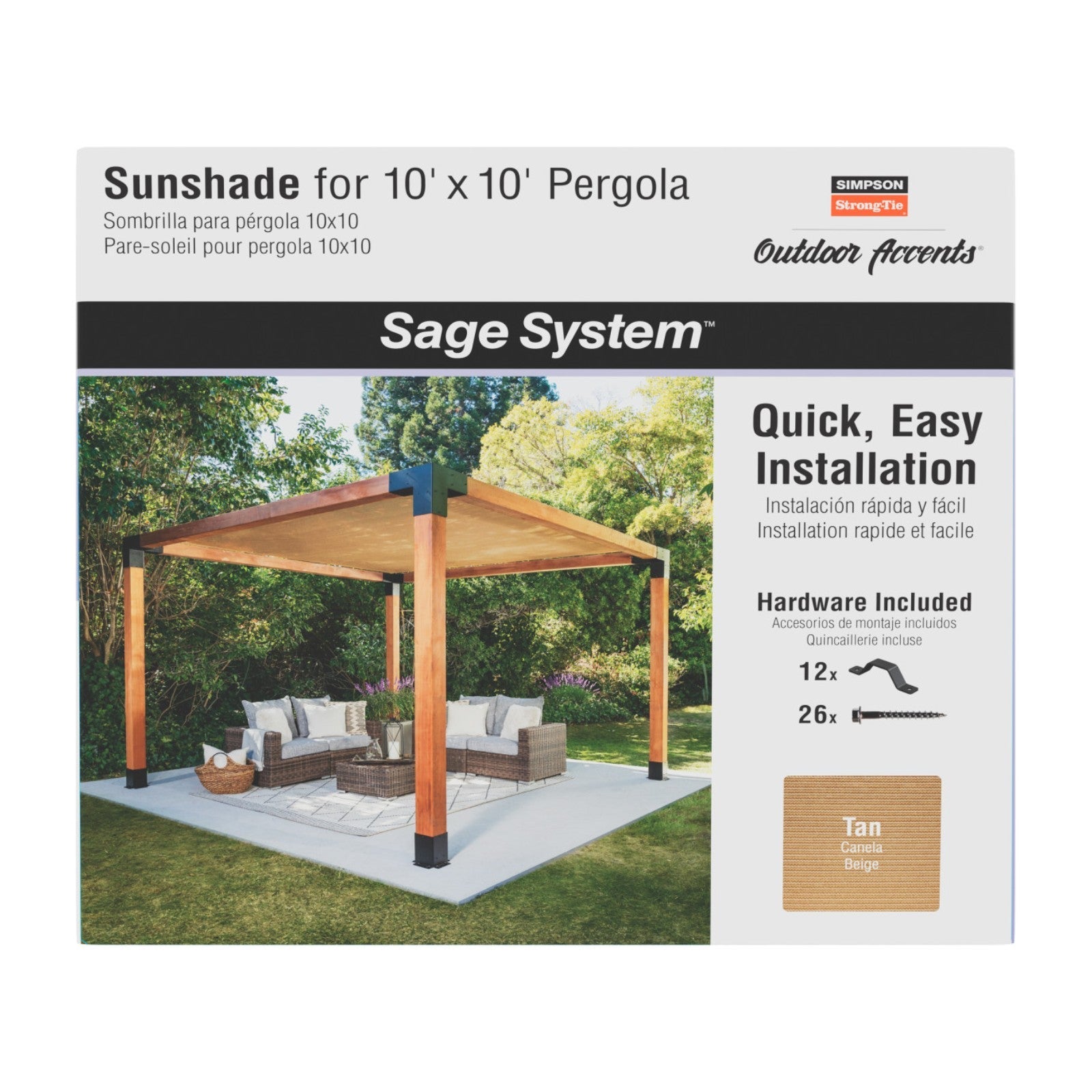 Simpson SAGE-SHADE10X10T Sage System 10' x 10' Pergola Sun Shade - Tan