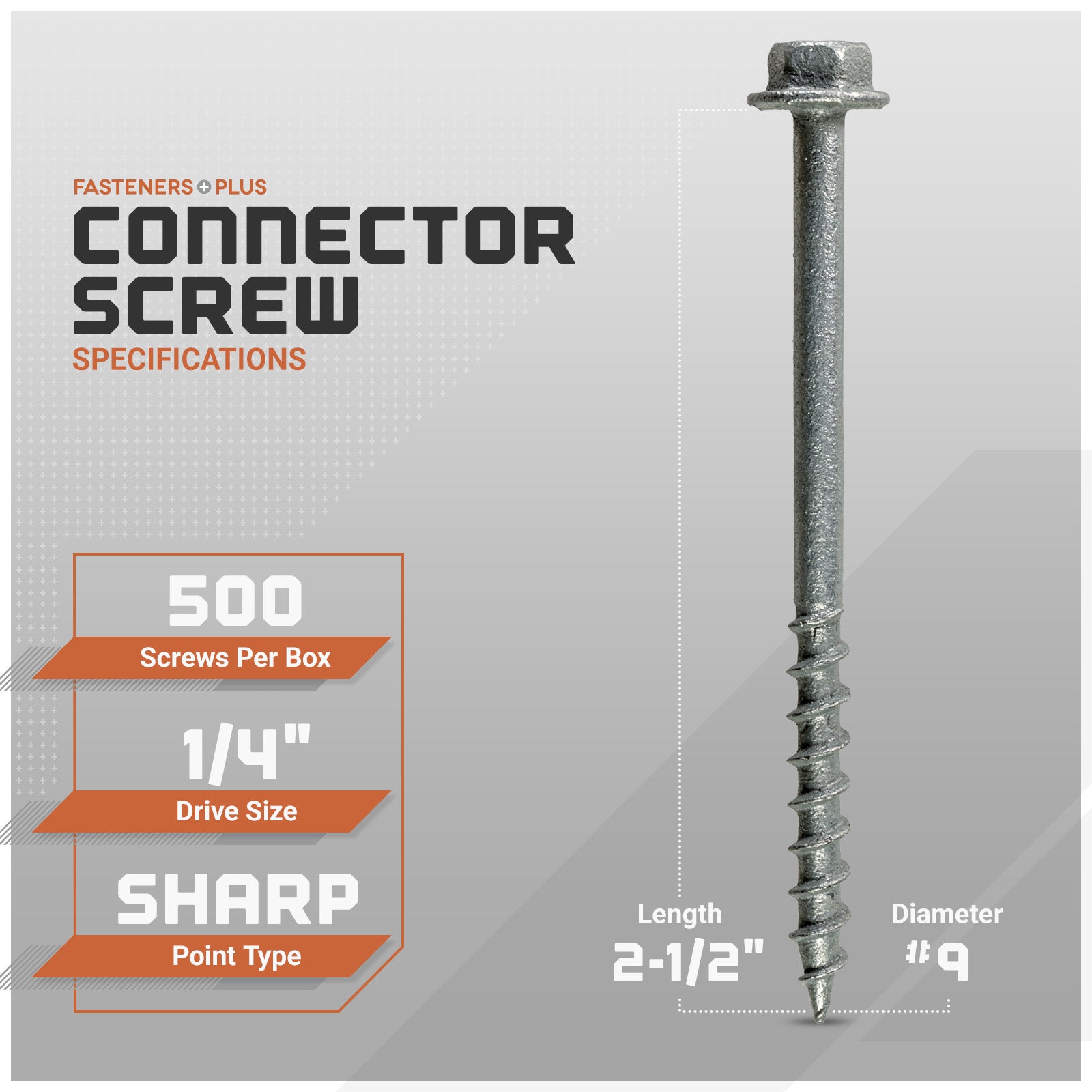 Connector screw with specifications on a gray background