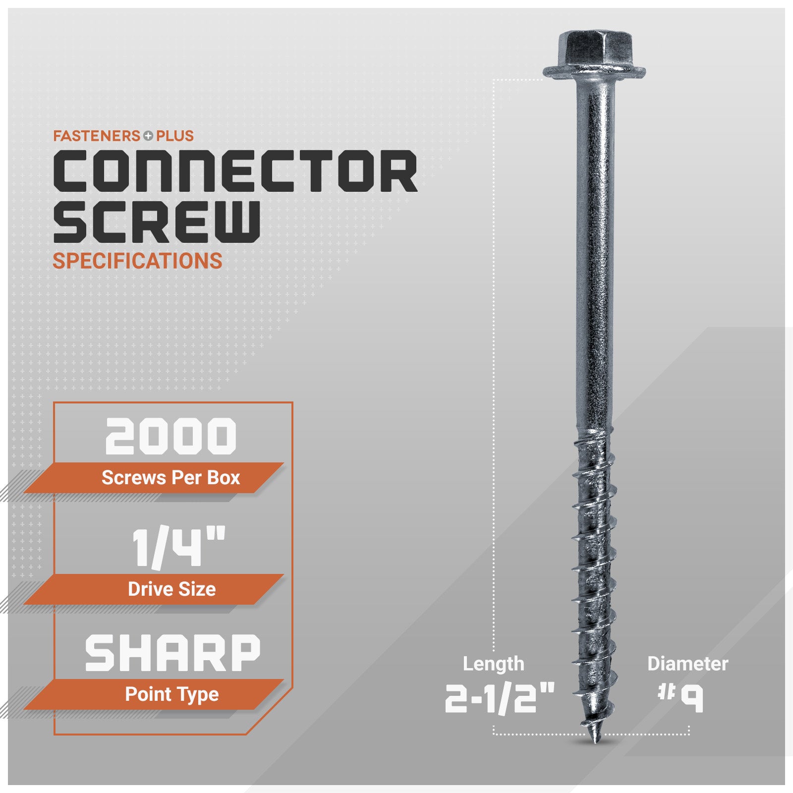 Connector screw with specifications on a gray background