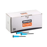 Box of Simpson Strong-Tie screws on a white background