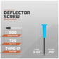Deflector screw packaging with specifications on a gray background