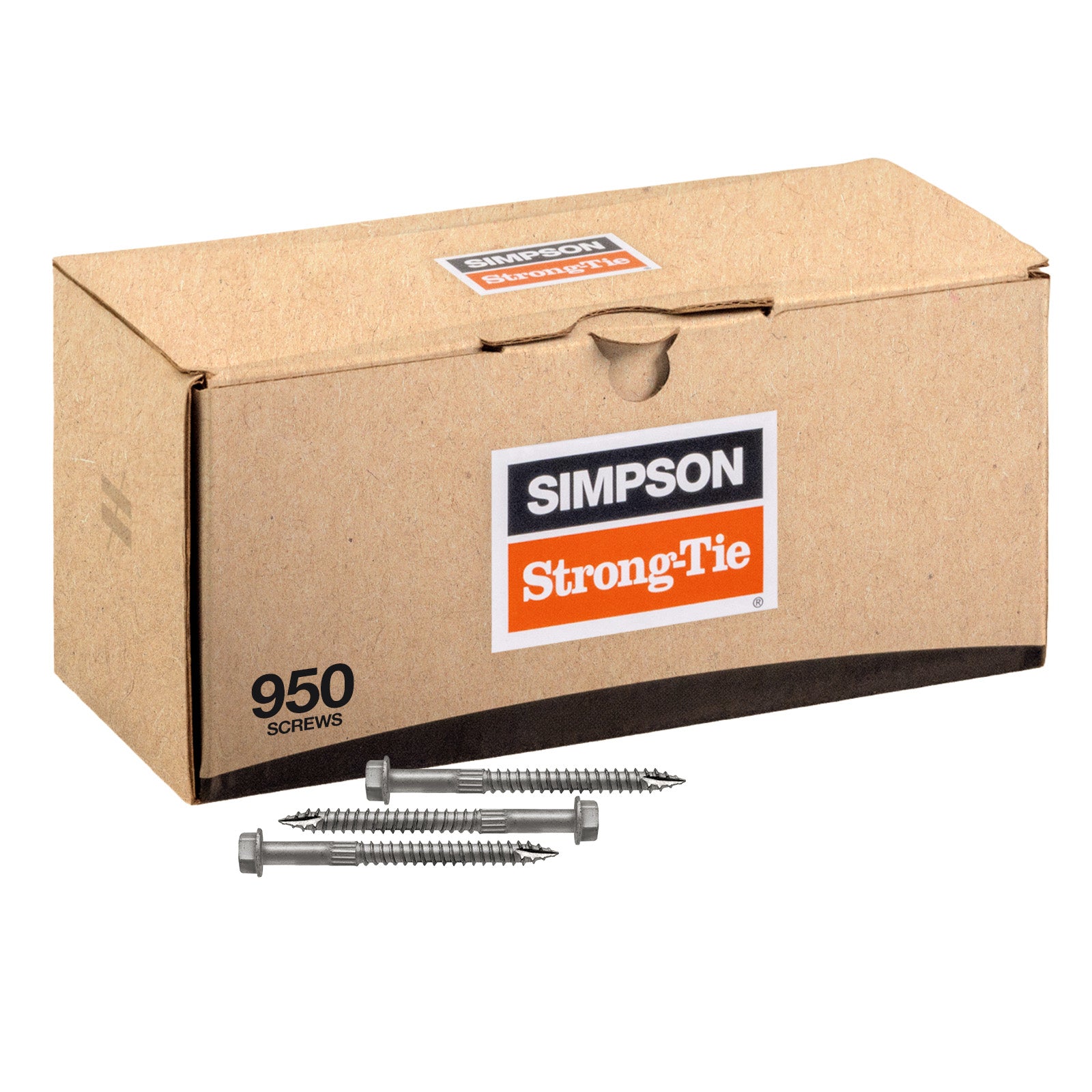Box of Simpson Strong-Tie screws on a white background