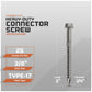 Heavy-duty connector screw with specifications on a gray background
