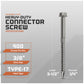 Heavy-duty connector screw with specifications on a gray background