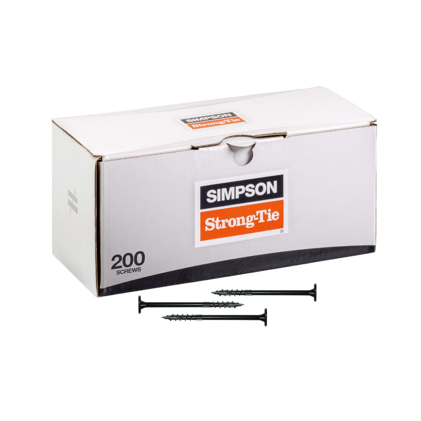 Box of Simpson Strong-Tie screws on a white background