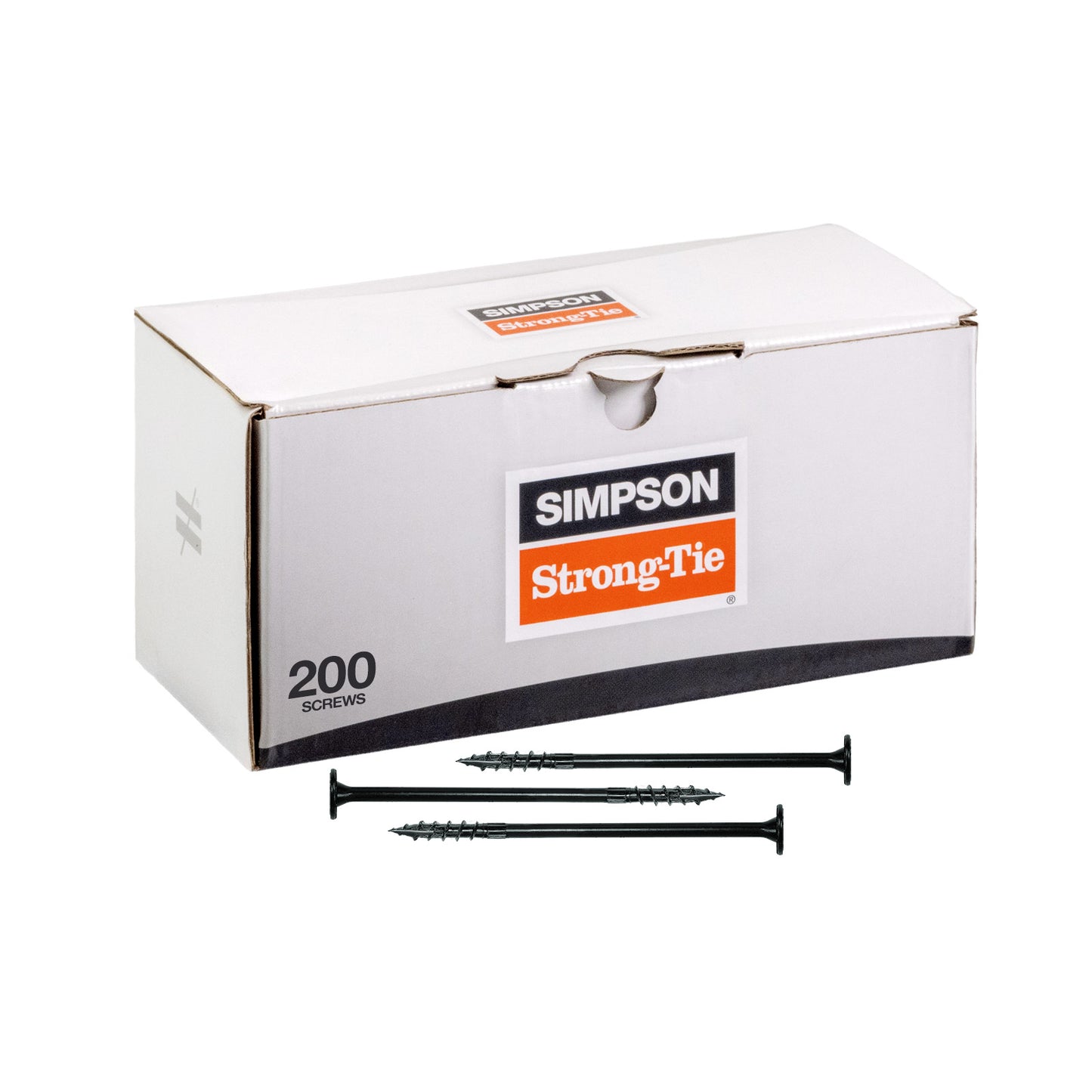 Box of Simpson Strong-Tie screws on a white background