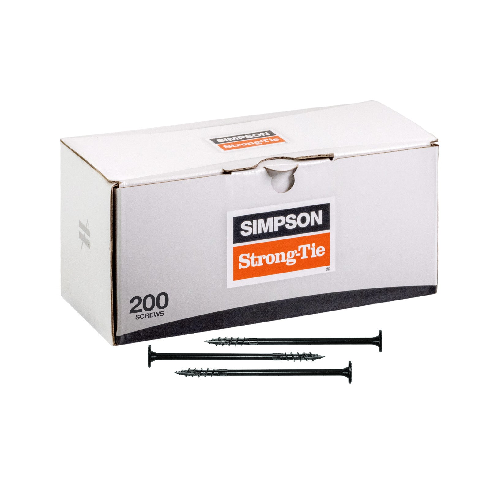 Box of Simpson Strong-Tie screws on a white background
