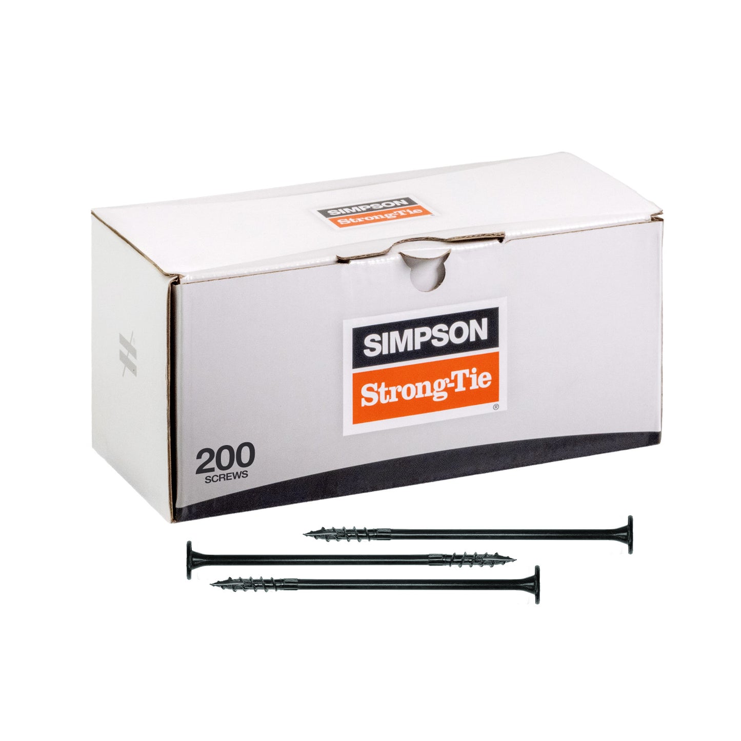 Box of Simpson Strong-Tie screws on a white background