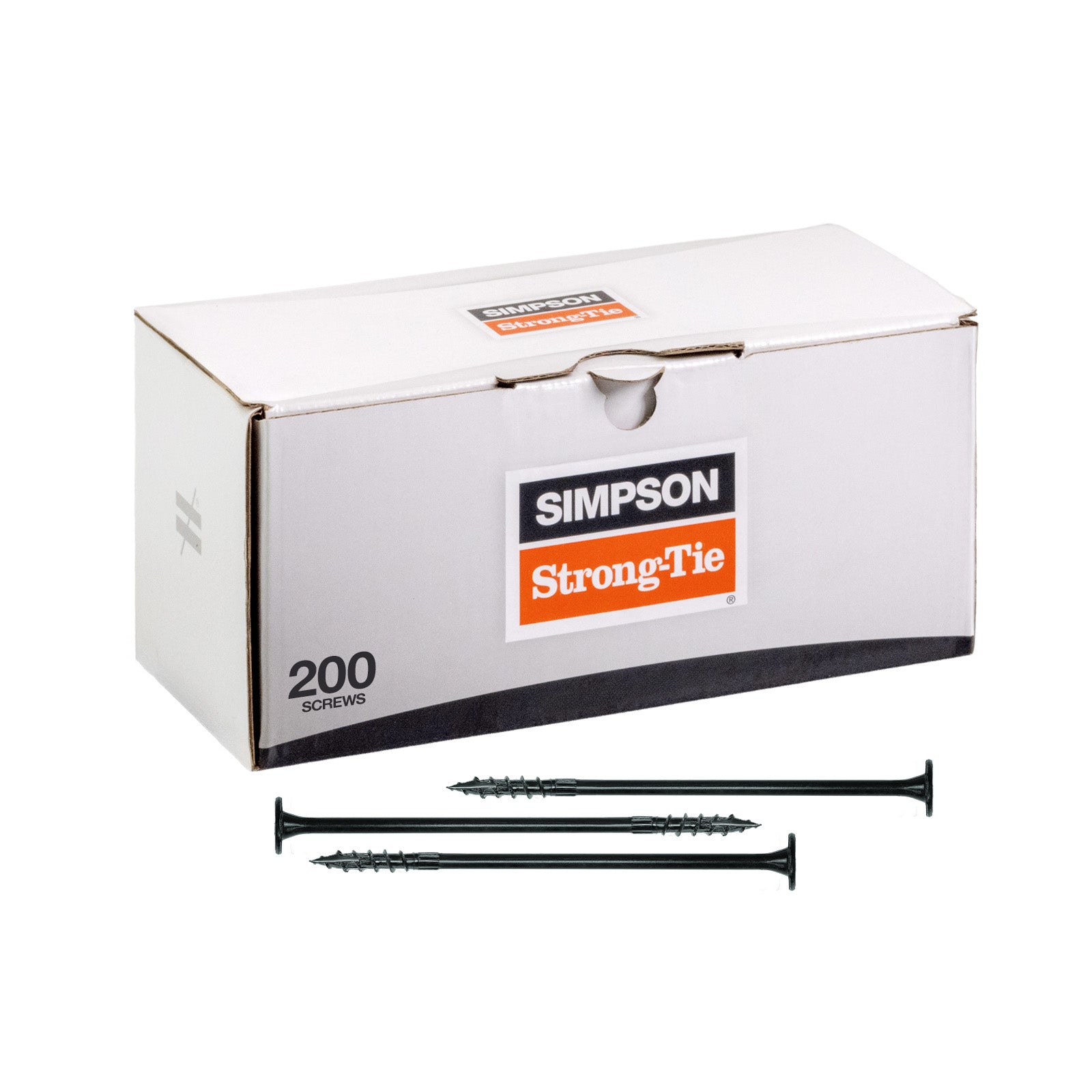 Box of Simpson Strong-Tie screws on a white background