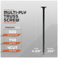 Multi-ply truss screw with specifications on a gray background