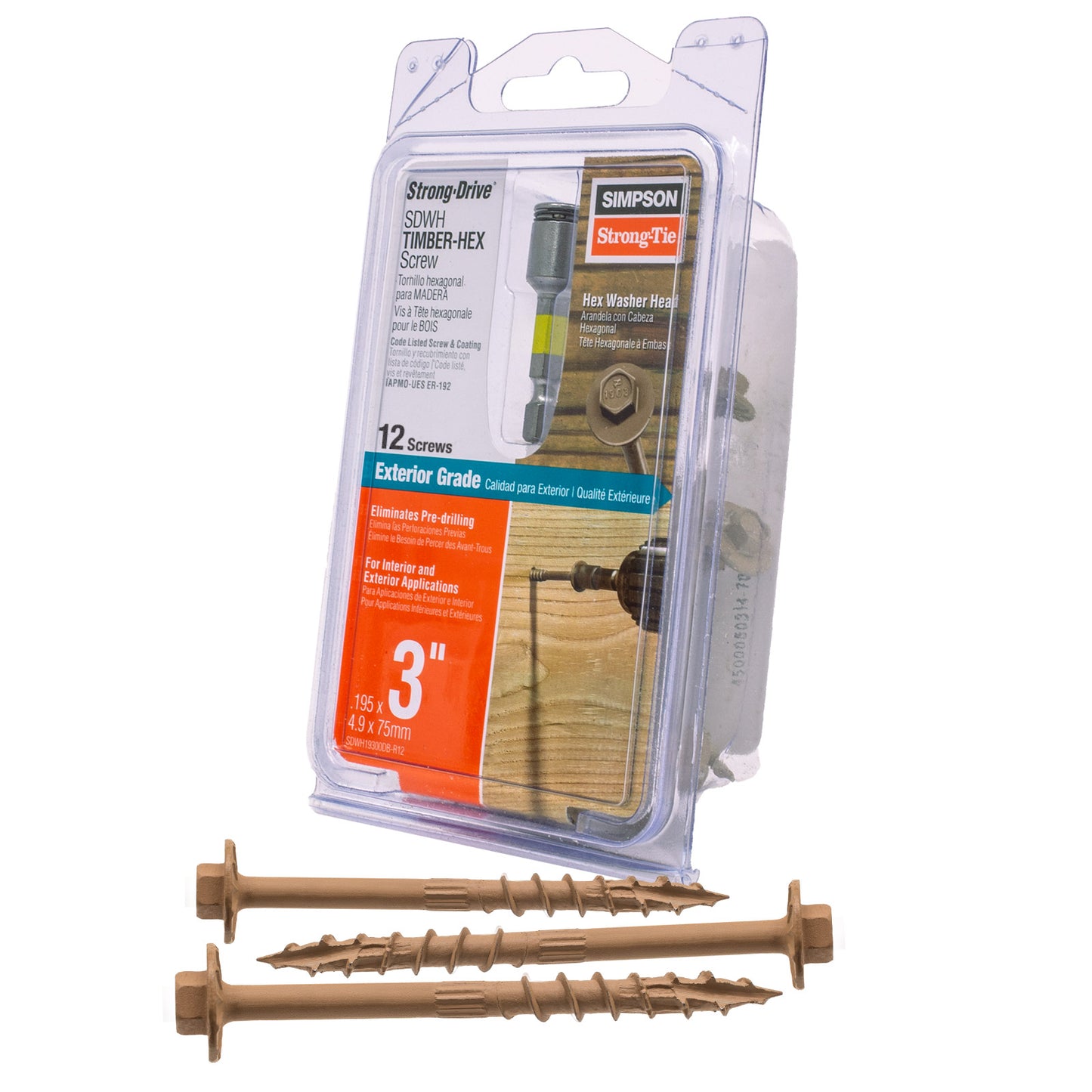 0.195" x 3" Strong-Tie SDWH19300DB-R12 Timber Hex Screw - Double Barrier Coating, Pkg 12