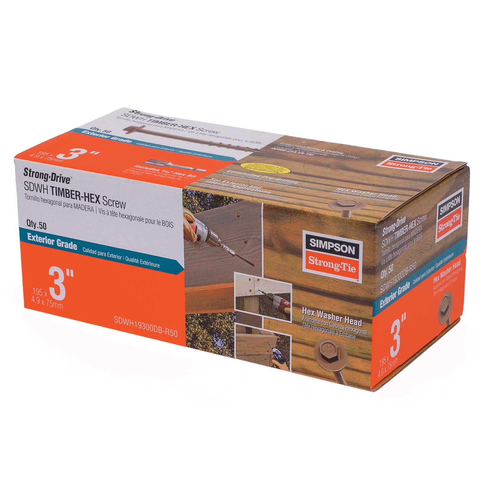 0.195" x 3" Strong-Tie SDWH19300DB-RP50 Timber Hex Screw - Double Barrier Coating, Pkg 50