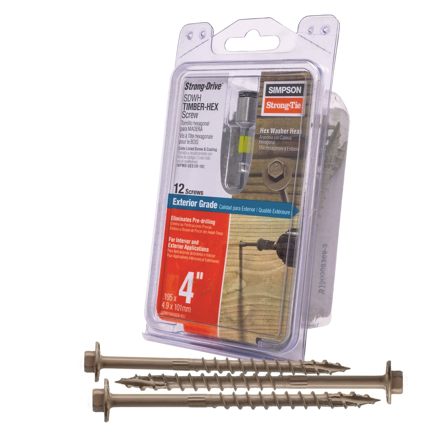 0.195" x 4" Strong-Tie SDWH19400DB-R12 Timber Hex Screw - Double Barrier Coating, Pkg 12