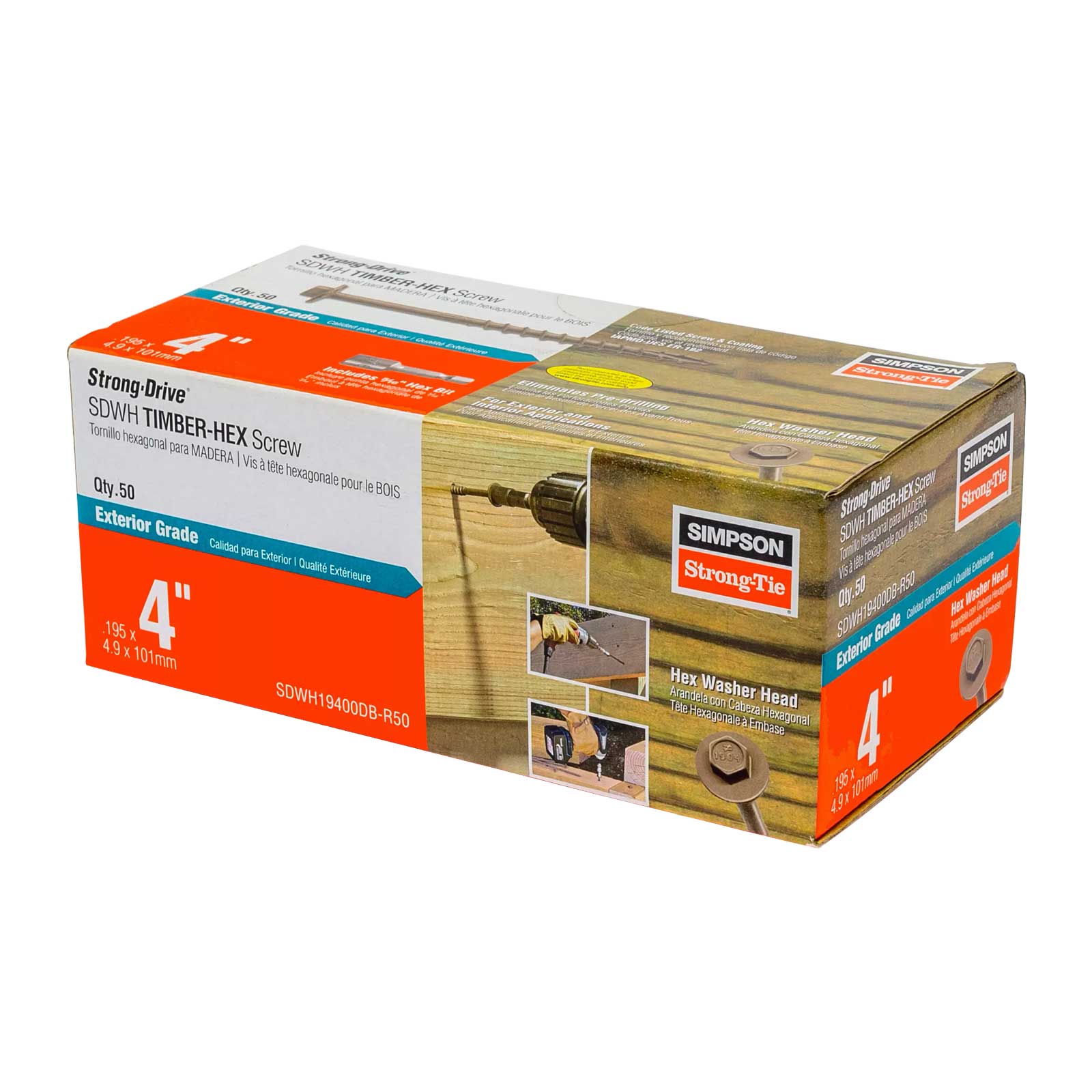 0.195" x 4" Strong-Tie SDWH19400DB-RP50 Timber Hex Screw - Double Barrier Coating, Pkg 50