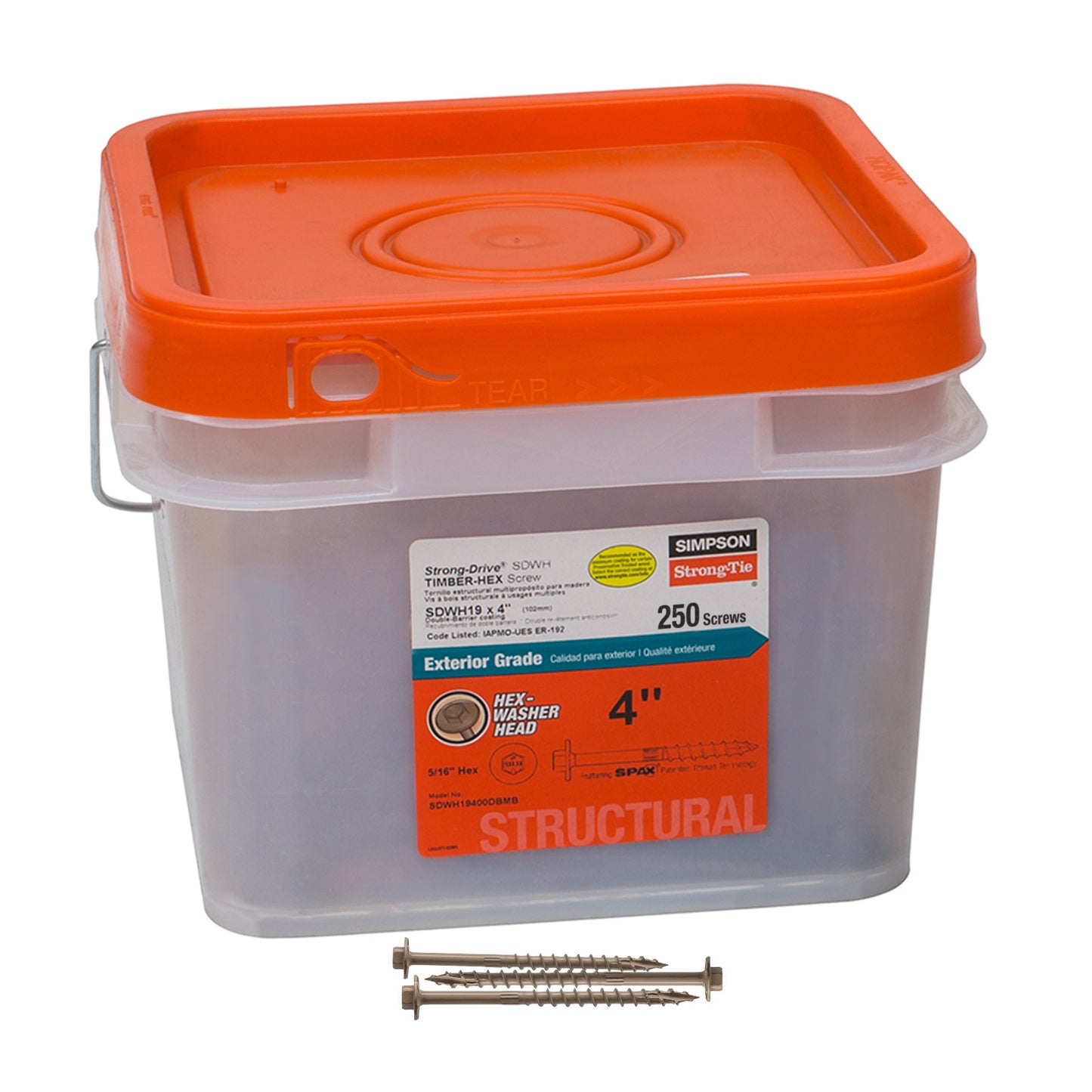 0.195" x 4" Strong-Tie SDWH19400DBMB Timber Hex Screw - Double Barrier Coating, Pkg 250