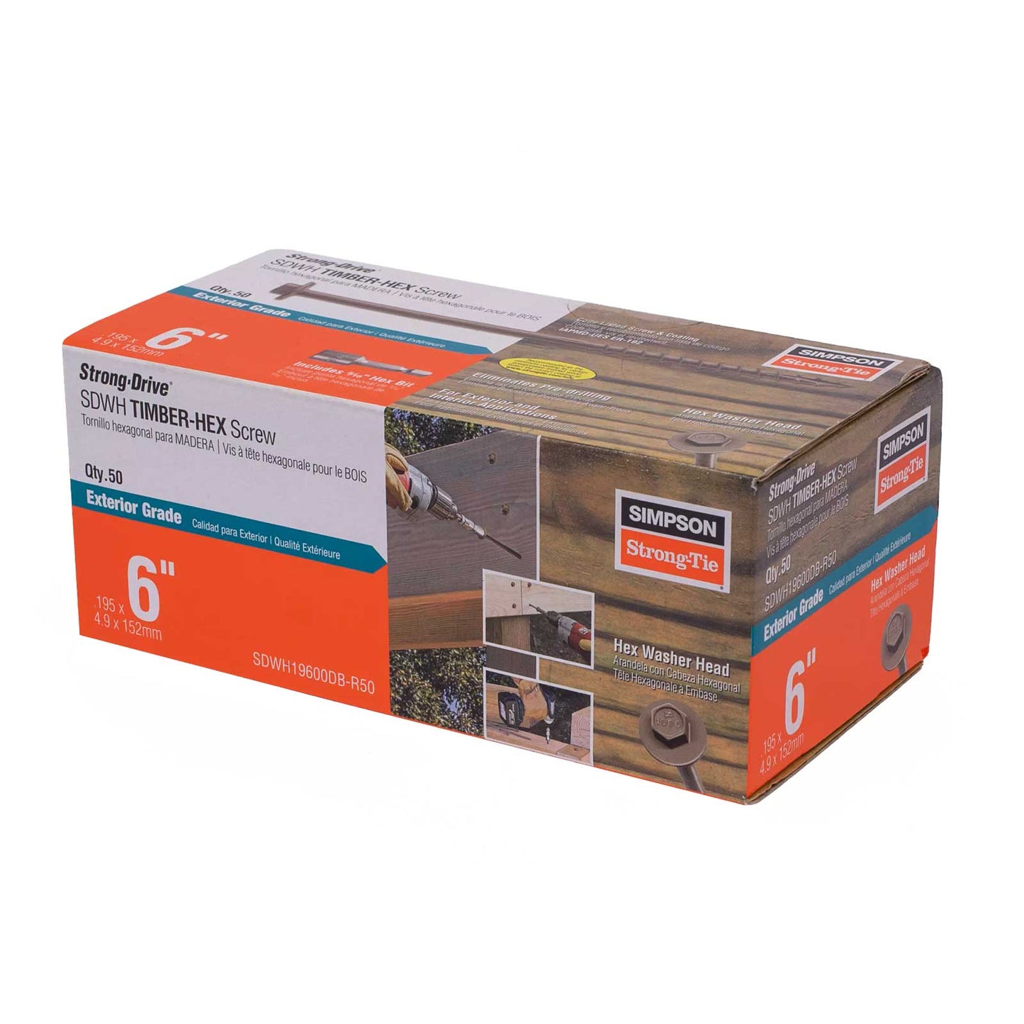 0.195" x 6" Strong-Tie SDWH19600DB-RP50 Timber Hex Screw - Double Barrier Coating, Pkg 50