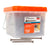 Clear plastic container with orange lid labeled '750 screws' featuring Simpson Strong-Tie framing screws on a white background.