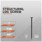 Structural log screw with specifications on a gray background
