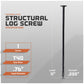 Structural log screw with specifications on a gray background