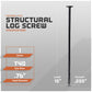 Structural log screw with specifications on a gray background