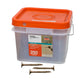 Clear plastic container with orange lid and screws on a white background