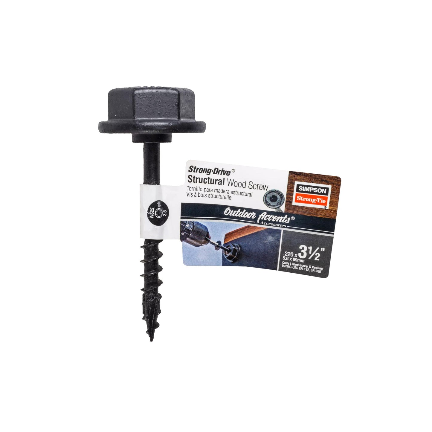 0.220" x 3-1/2" Strong-Tie SDWS22312DBBRN1 Structural Screw T40 Star - Double Barrier Black Coating, Pkg 1