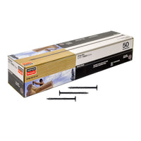 Box of Simpson Strong-Tie Timber Screws with screws on a white background
