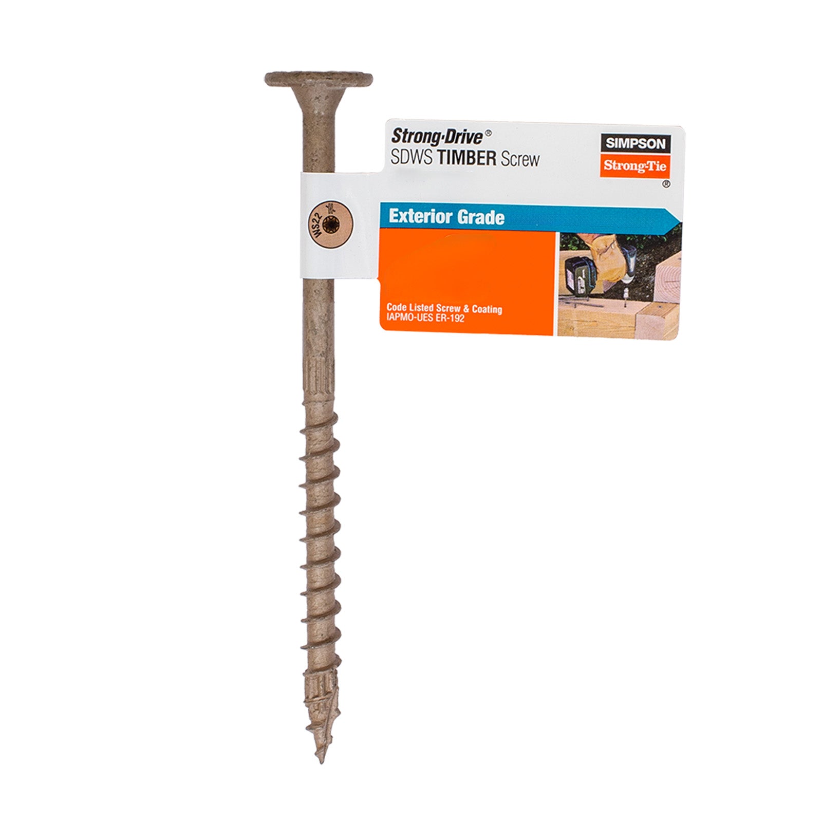 Timber screw with Simpson Strong-Tie packaging on a white background