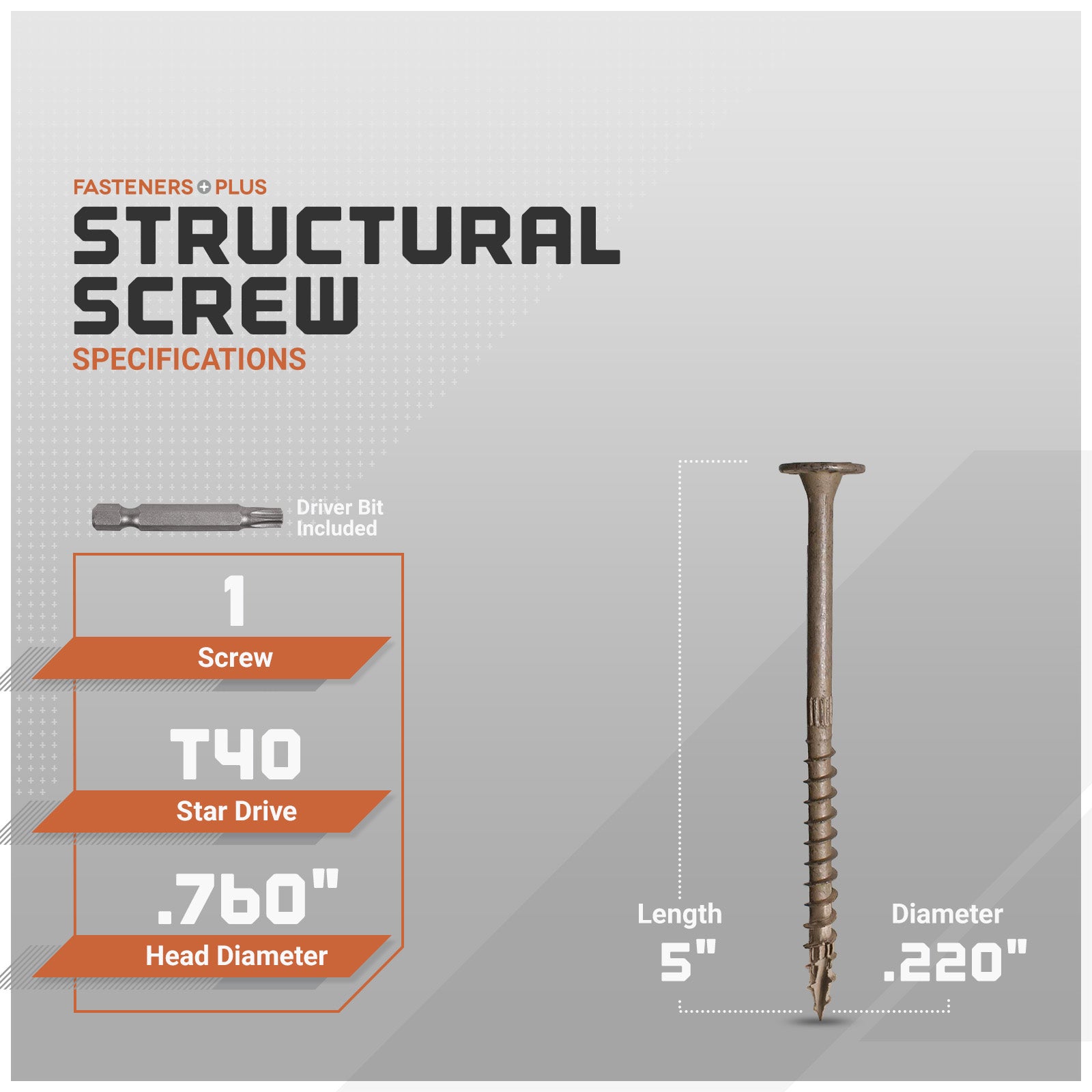 Structural screw with specifications on a gray background