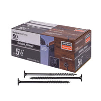Box of Simpson Strong-Tie structural wood screws with screws displayed in front on a white background